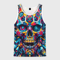 Майка-безрукавка мужская Кибер череп - нейроарт паттерн, цвет: 3D-белый