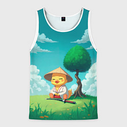Майка-безрукавка мужская Уточка в кимоно под миниатюрным деревом, цвет: 3D-белый