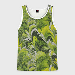 Майка-безрукавка мужская Мраморный абстрактный паттерн - зеленые и желтые о, цвет: 3D-белый