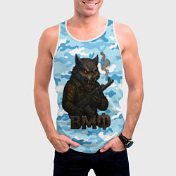 Майка-безрукавка мужская Волк с красными глазами ВМФ, цвет: 3D-белый — фото 2