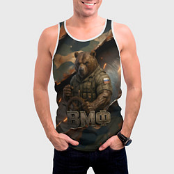 Майка-безрукавка мужская ВМФ медведь у штурвала на фоне камуфляжа, цвет: 3D-белый — фото 2