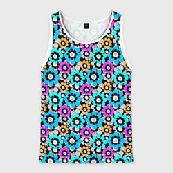 Майка-безрукавка мужская Разноцветные цветы бирюзовые малиновые синие, цвет: 3D-белый