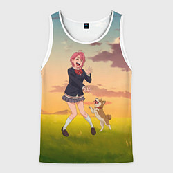 Майка-безрукавка мужская Сиратори Айра играет с песиком - Дандадан, цвет: 3D-белый