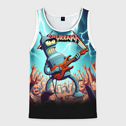 Майка-безрукавка мужская Бендер рок гитарист - группа Футурама, цвет: 3D-белый