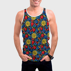 Майка-безрукавка мужская Ягоды и фрукты паттерн, цвет: 3D-белый — фото 2