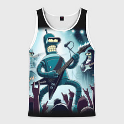Майка-безрукавка мужская Гитарист Бендер из рок группы Футурамы, цвет: 3D-белый