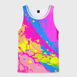Майка-безрукавка мужская Яркая абстракция из розовых и голубых красок, цвет: 3D-белый