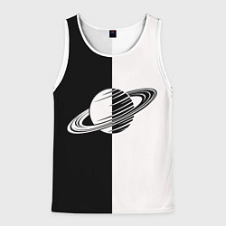Майка-безрукавка мужская Сатурн черно-белый, цвет: 3D-белый