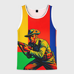 Майка-безрукавка мужская Австралийский ретро солдат поп-арт, цвет: 3D-белый