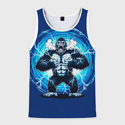 Майка-безрукавка мужская Горилла показывает свою силу, цвет: 3D-белый