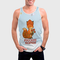 Майка-безрукавка мужская Русская душа - лисица, цвет: 3D-белый — фото 2