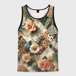 Мужская майка без рукавов Цветы на кусках мрамора и леопардовом узоре