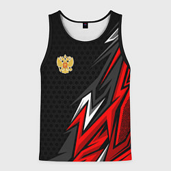 Майка-безрукавка мужская Герб России - красный, цвет: 3D-черный