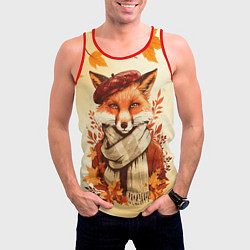 Майка-безрукавка мужская Осенний лис в шарфе, цвет: 3D-красный — фото 2
