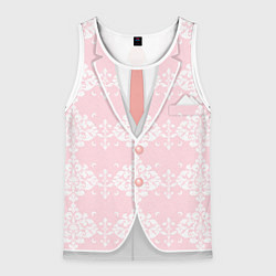 Майка-безрукавка мужская Бледно-розовый пиджак с узором, цвет: 3D-белый