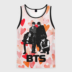 Майка-безрукавка мужская BTS на фоне сердечек, цвет: 3D-черный