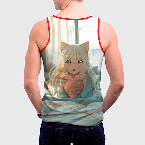 Мужская майка без рукавов Аниме девушка в кровати с сердцем / 3D-Красный – фото 4