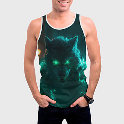Майка-безрукавка мужская Волк с зелеными глазами с молниями, цвет: 3D-белый — фото 2