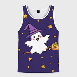 Майка-безрукавка мужская Хэллоуин, привидение на метле, цвет: 3D-белый