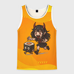 Майка-безрукавка мужская Девочка дьявол бежит за роллом, цвет: 3D-белый