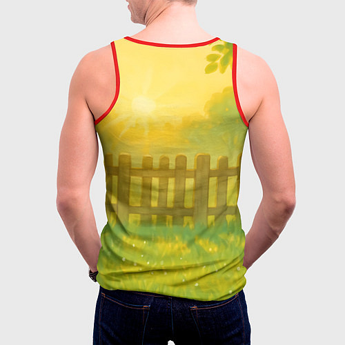 Мужская майка без рукавов Милый олененок на зеленом дворе / 3D-Красный – фото 4