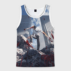 Майка-безрукавка мужская Denji in city Chainsaw man, цвет: 3D-белый