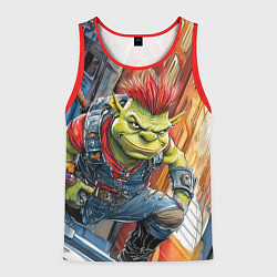 Майка-безрукавка мужская Панк Шрек облокотился на колено, цвет: 3D-красный