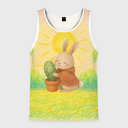 Майка-безрукавка мужская Заяц обнимает кактус, цвет: 3D-белый