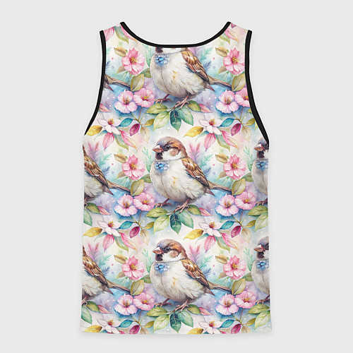 Мужская майка без рукавов Воробей в ярких цветах паттерн / 3D-Черный – фото 2