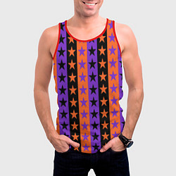 Майка-безрукавка мужская Звёзды Хэллоуина паттерн полосатый, цвет: 3D-красный — фото 2