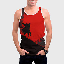 Майка-безрукавка мужская Лошадь скачет на красном фоне, цвет: 3D-белый — фото 2