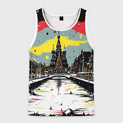 Майка-безрукавка мужская Праздничная новогодняя Москва, цвет: 3D-белый