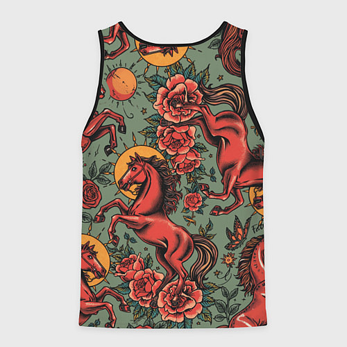 Мужская майка без рукавов Красный конь и розы / 3D-Черный – фото 2