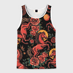 Майка-безрукавка мужская Красная лошадь с розами, цвет: 3D-белый