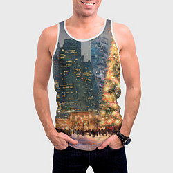 Майка-безрукавка мужская Москва - сити и новогодняя елка, цвет: 3D-белый — фото 2