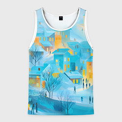 Майка-безрукавка мужская Новогодние Московские домики, цвет: 3D-белый