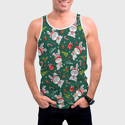 Майка-безрукавка мужская Новогодние зайчики, цвет: 3D-белый — фото 2