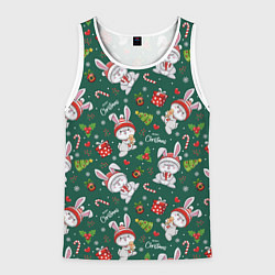 Майка-безрукавка мужская Новогодние зайчики, цвет: 3D-белый
