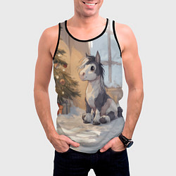 Майка-безрукавка мужская Лошадка у елки, цвет: 3D-черный — фото 2