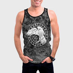 Майка-безрукавка мужская Ворон в круге рун и компас вегвизир, цвет: 3D-черный — фото 2