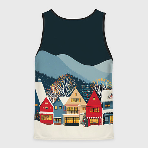 Мужская майка без рукавов Новогодний городок в горах / 3D-Черный – фото 2