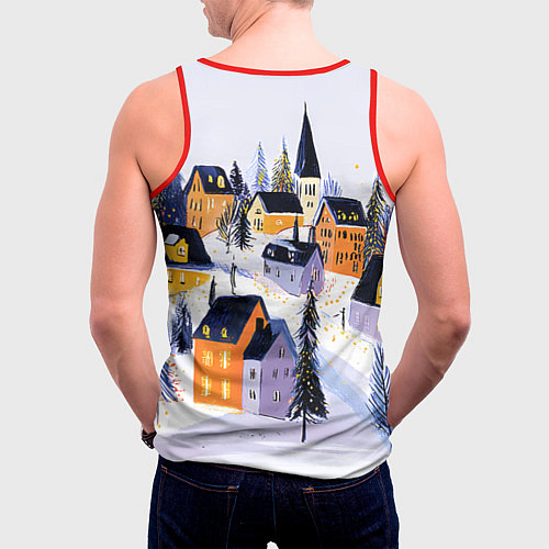 Мужская майка без рукавов Новогодние домики на горе / 3D-Красный – фото 4
