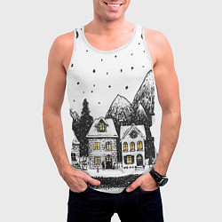 Майка-безрукавка мужская Черно-белый новогодний город, цвет: 3D-белый — фото 2