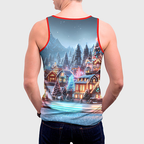 Мужская майка без рукавов Городок в новогодних огоньках / 3D-Красный – фото 4