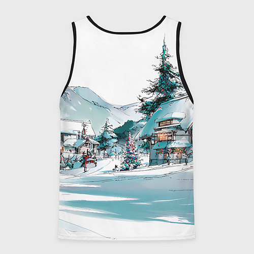 Мужская майка без рукавов Дома и елки - Новый год / 3D-Черный – фото 2