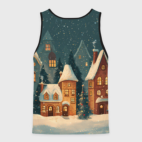 Мужская майка без рукавов Сказочный Новогодний городок / 3D-Черный – фото 2