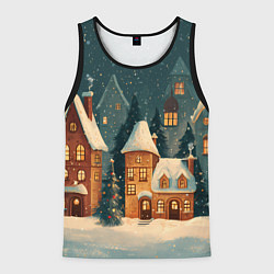 Майка-безрукавка мужская Сказочный Новогодний городок, цвет: 3D-черный