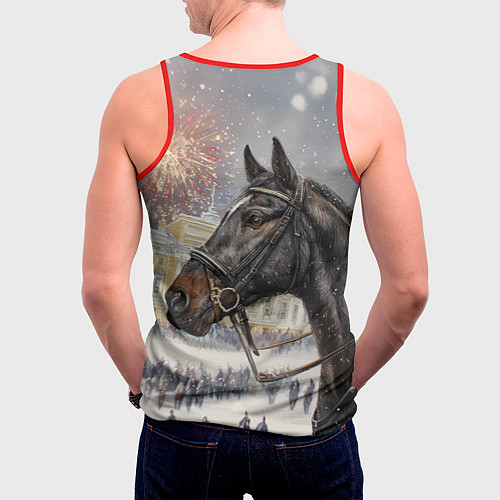 Мужская майка без рукавов Конь на фоне салюта / 3D-Красный – фото 4
