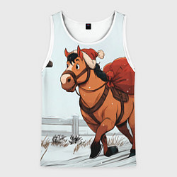 Майка-безрукавка мужская Лошадка везет новогодние подарки, цвет: 3D-белый