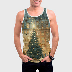 Майка-безрукавка мужская Новогодний старый город, цвет: 3D-белый — фото 2